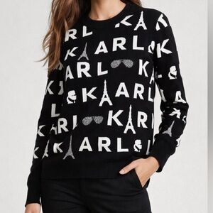 Karl Lagerfeld Monochrome Graphic Sweater Paris Eiffel Tower